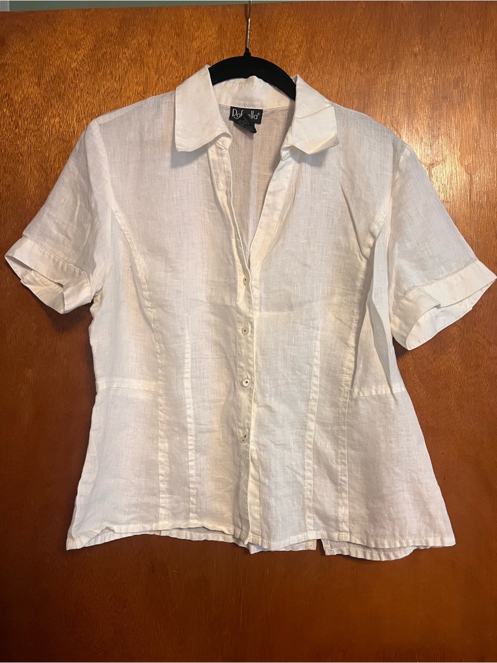 Rafaella White Linen Button-Front Short Sleeve Shirt